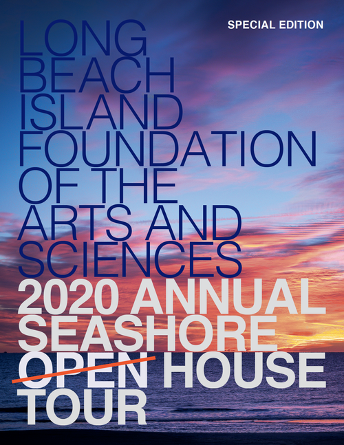 Cover for the Long Beach Island Foundation’s 2020 Annual Seashore House Tour with a sunset sky over the ocean.