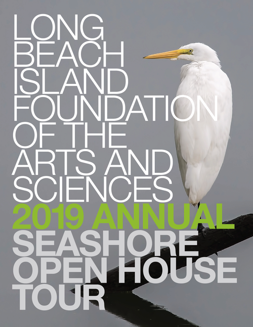 Cover for the Long Beach Island Foundation’s 2019 Annual Seashore Open House Tour featuring a white egret standing on a branch.